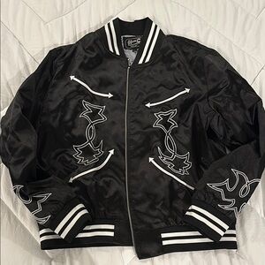 HBarC Black Bomber Jacket with White Accents